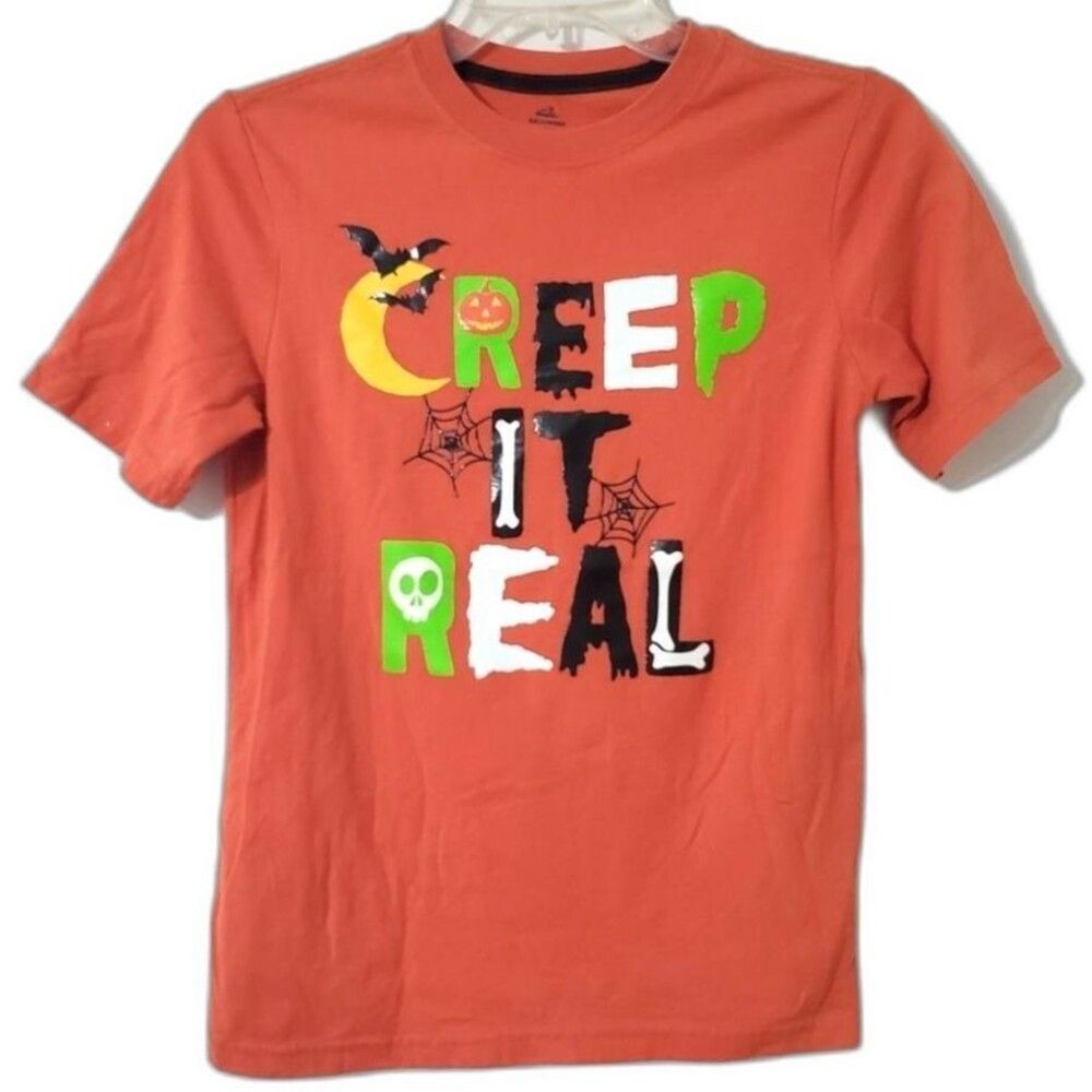 Halloween Orange Creep It Real Short Sleeve T-Shirt Sizes L 10-12 FLAWED